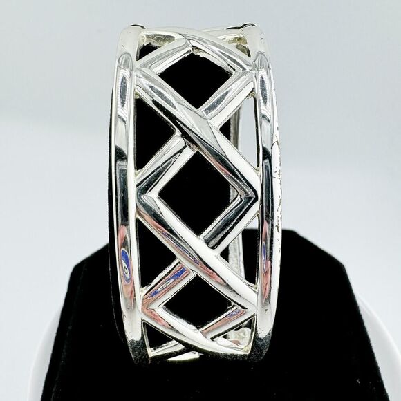 Vintage Silver Tone X-Cuff Bracelet Modern Minimalist Statement Glam Bold - Picture 2 of 7